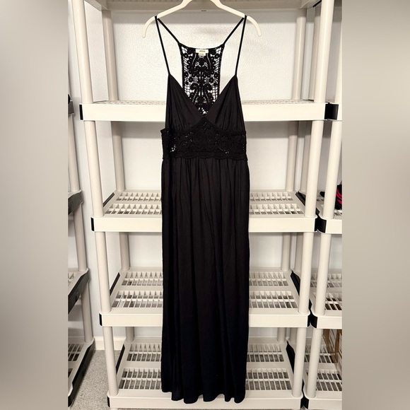 NWT JASON WU Black‎ Linen Maxi Dress Crochet Size L - Picture 2 of 10